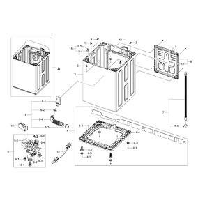 Frame Assembly Diagram and Parts List for WA50F9A7DSW A2-0001 Samsung Washer
