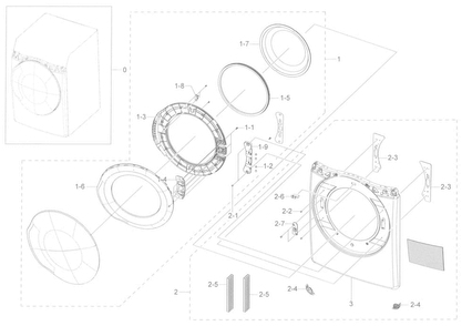Frame Front & Door Diagram and Parts List for DV45K6500EW A3-0000 Samsung Dryer