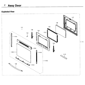 Door Diagram and Parts List for NE59K3310SB AA-0000 Samsung Range