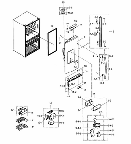 Left Door Diagram and Parts List for RF31FMEDBSR AA-0001 Samsung Refrigerator