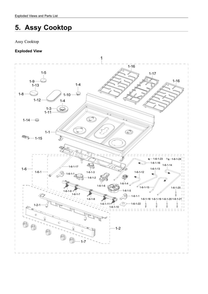 Cooktop Assembly Diagram and Parts List for NX60A6511SS AA-00 Samsung Range
