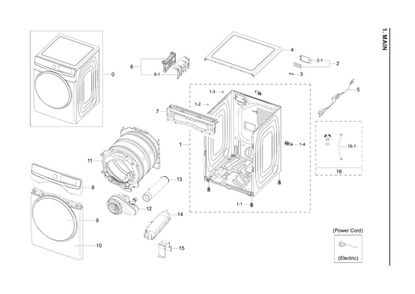 Main Assembly Diagram and Parts List for DVE45A6400V A3-00 Samsung Dryer