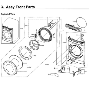 Part Location Diagram of DC97-20025B Samsung ASSY FRAME FRONT
