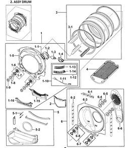 Drum Assy Diagram and Parts List for DV328AEW XAA-0000 Samsung Dryer