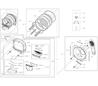 Drum Parts Diagram and Parts List for DV45H7000GW A2-0002 Samsung Dryer