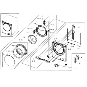 Frame Front And Door Diagram and Parts List for WF419AAW XAA-04 Samsung Washer