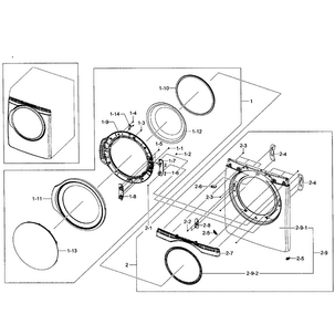 Front Assy Diagram and Parts List for DV431AGP XAA-0001 Samsung Dryer