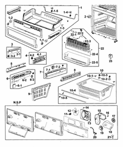 Freezer Diagram and Parts List for RF267AEPN XAA-0000 Samsung Refrigerator