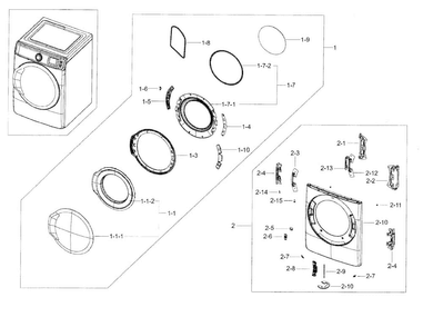 Frame Front & Door Diagram and Parts List for DV56H9100GW A2-0000 Samsung Dryer