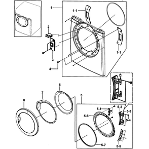 Door Assembly Diagram and Parts List for DV316LGW XAA-00 Samsung Dryer