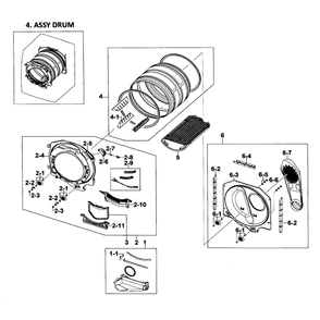 Drum Assembly Diagram and Parts List for DV218AEW XAA-01 Samsung Dryer