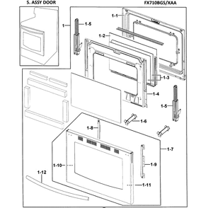 Door Diagram and Parts List for FX710BGS XAA-00 Samsung Range