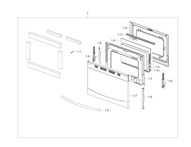 Door Diagram and Parts List for NX58F5500SB AA-0000 Samsung Range