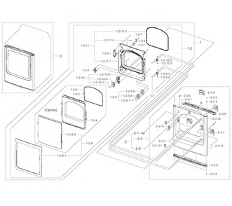 Frame Front & Door Diagram and Parts List for DV45H7000GW A2-0002 Samsung Dryer