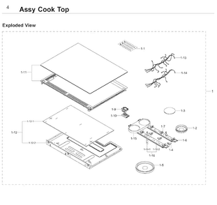 Cooktop Diagram and Parts List for NE58F9710WS AA-0004 Samsung Range