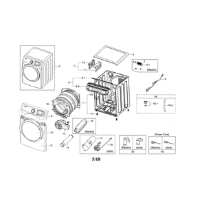 Main Unit Diagram and Parts List for DVE45N5300W A3-00 Samsung Dryer