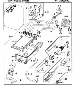 Housing Drawer Diagram and Parts List for WF419AAW XAA-0000 Samsung Washer