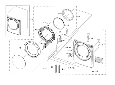 Frame Front & Door Diagram and Parts List for DV45H6300GW A3-0000 Samsung Dryer