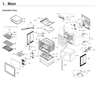 Main Asy Diagram and Parts List for NE58F9710WS AA-0004 Samsung Range