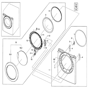 Front Assembly Diagram and Parts List for DV209AEW XAA-0000 Samsung Dryer