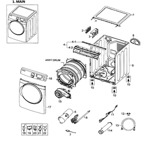 Main Assembly Diagram and Parts List for DV448AGW XAA-01 Samsung Dryer