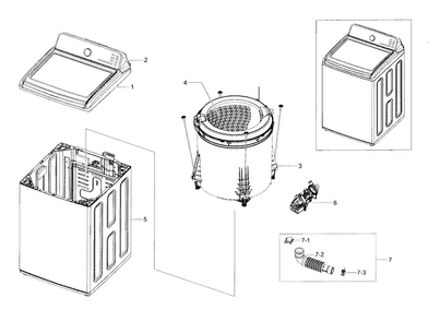 Main Assy Diagram and Parts List for WA48H7400AP A2-0000 Samsung Washer