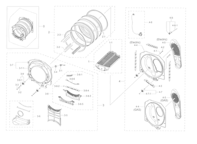 Drum Diagram and Parts List for DV45K6500GV A3-0000 Samsung Dryer