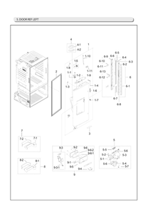 Left Refrigerator Door Parts Diagram and Parts List for RF28HFEDBSR AA-22 Samsung Refrigerator