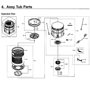 Tub Assembly Diagram and Parts List for WA52M8650AW A4-0000 Samsung Washer