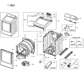Main Assembly Diagram and Parts List for DVE52M7750V A3-00 Samsung Dryer
