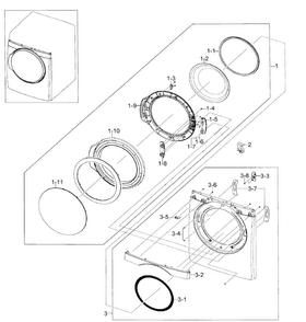 Front/door Assy Diagram and Parts List for DV448AGE XAA-0002 Samsung Dryer