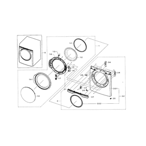 Front And Door Diagram and Parts List for DV395ETPARA A1-0000 Samsung Dryer