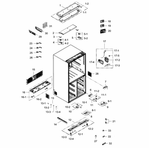 Cabinet Diagram and Parts List for RF24J9960S4 AA-0001 Samsung Refrigerator