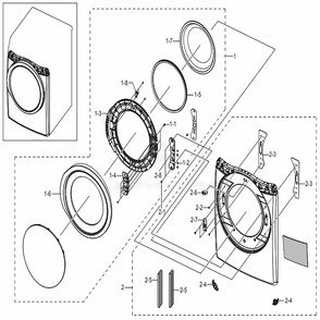 Assembly Frame Front And Door Diagram and Parts List for DVG45N5300W (A3)(0000) Samsung Dryer