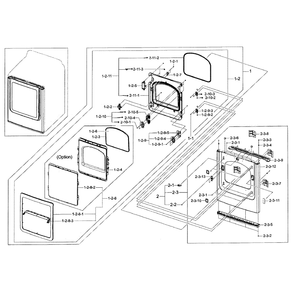 Front / Door Assembly Diagram and Parts List for DV50F9A6EVW A2-01 Samsung Dryer