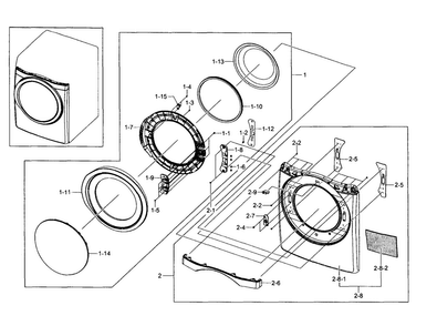 Front & Door Diagram and Parts List for DV511AGW XAA-0003 Samsung Dryer