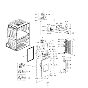 Left Door Diagram and Parts List for RF28HMEDBWW AA-07 Samsung Refrigerator