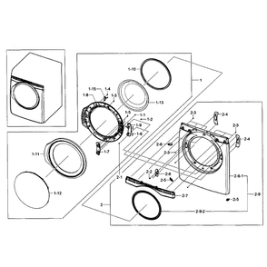 Frame Front And Door Diagram and Parts List for DV405GTPASU AA-02 Samsung Dryer