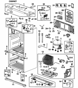 Cabinet Assy Diagram and Parts List for RF26VACWP XAA-00 Samsung Refrigerator