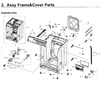 Frame & Cover Parts Diagram and Parts List for WF419AAW XAA-00 Samsung Washer