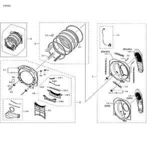 Drum Diagram and Parts List for DV42H5000GW A3-01 Samsung Dryer