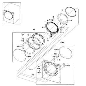 Front / Door Assembly Diagram and Parts List for DV328AEW XAA-01 Samsung Dryer