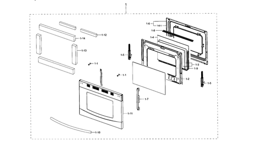 Door Diagram and Parts List for NX58F5300SS AA-0001 Samsung Range