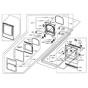 Front / Door Assembly Diagram and Parts List for DV50F9A8GVW A2-01 Samsung Dryer