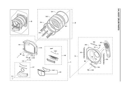 Drum Parts Diagram and Parts List for DVE45T3400W A3-00 Samsung Dryer