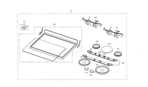 Cooktop Diagram and Parts List for NE59J3420SB AA-0002 Samsung Range