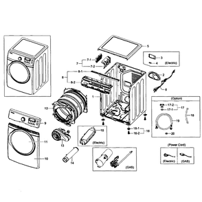 Main Assembly Diagram and Parts List for DV431AEP XAA-01 Samsung Dryer