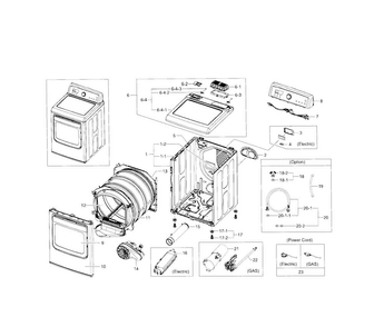 Main Assy Diagram and Parts List for DV5471AGW XAA-0000 Samsung Dryer