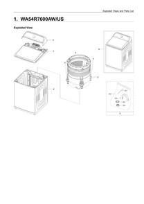 Main Unit Parts Diagram and Parts List for WA54R7600AW US-00 Samsung Washer