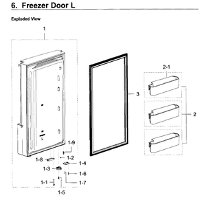 Freezer Door L Diagram and Parts List for RF28K9580SG AA-0001 Samsung Refrigerator